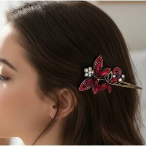 Fuchsia NWT Jeweled Flower Hair Clip / Barrette